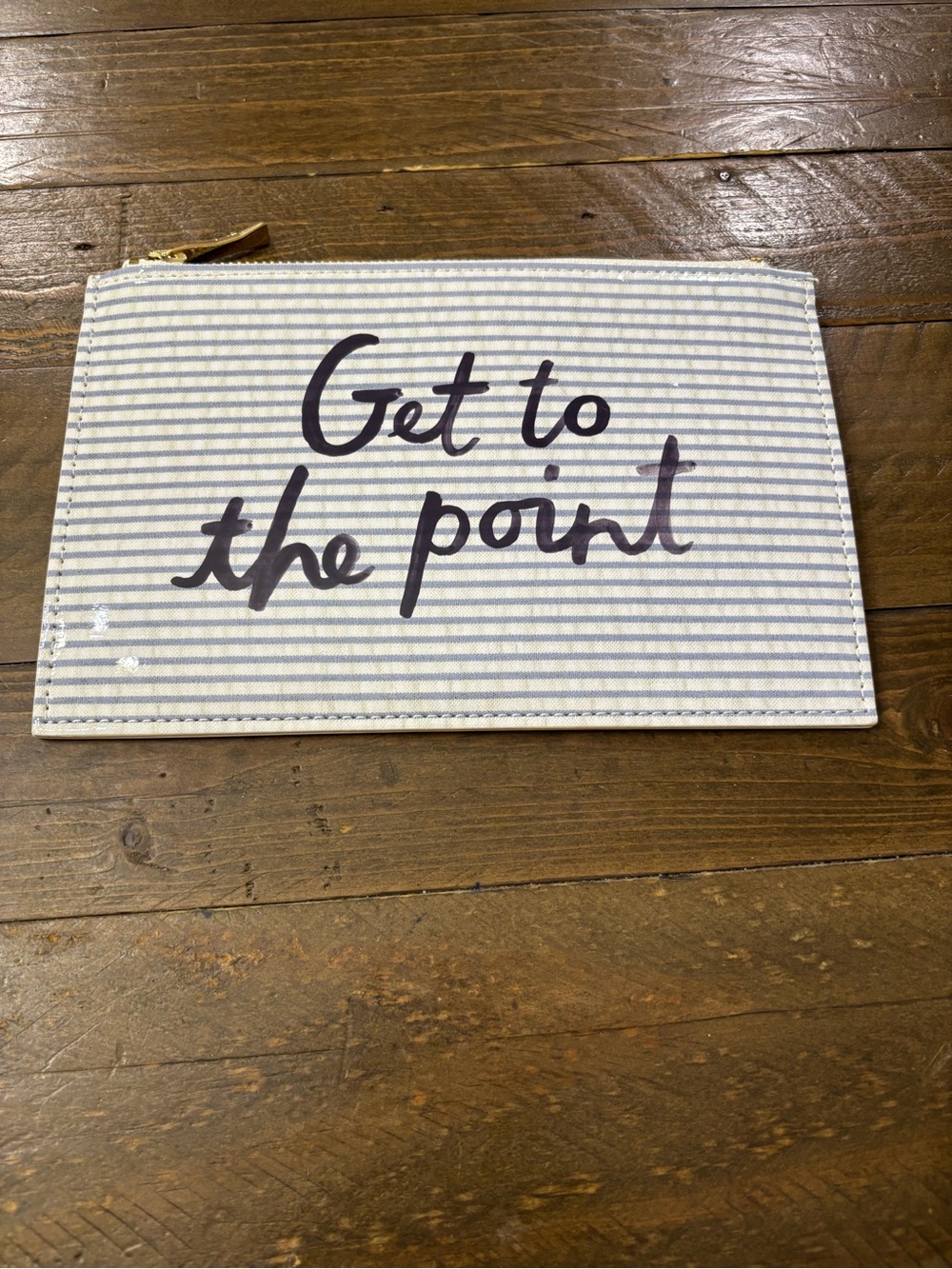 Kate Spade Striped Pouch in Blue and White “Seersucker” with Script